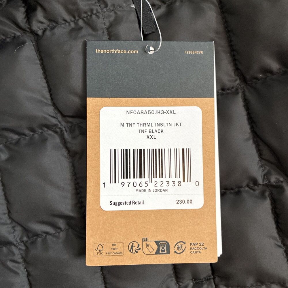 The North Face TNF Thermal Insulation Jacket Men Size 2XL Black Full Zip - Picture 3 of 9